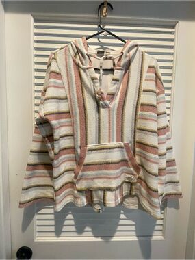 Roxy Striped Hooded Pullover in Cream, Blush & Mustard
